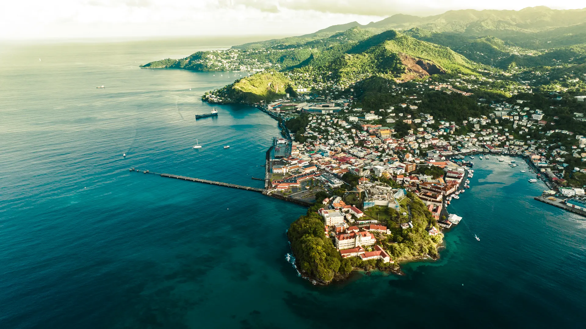 An aerial view of a small island in the middle of the ocean